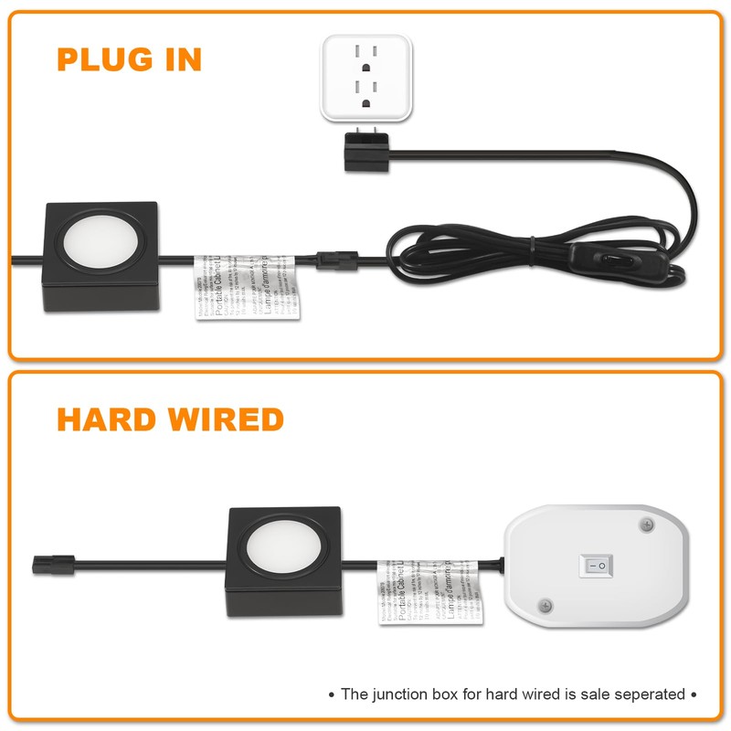 LUMILAND Wired LED Puck Lights Square 2.68" Wide 3000K, 120V