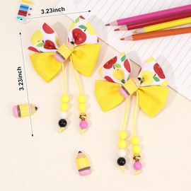 2pairs Back To School Hair Bow Clips Pencil Hairpins With Long Tassels Beads First Day Of School Hair Barrettes Cute Yellow Pencil Hair Accessories For Women