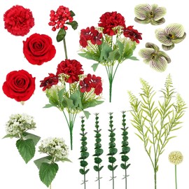 UBOSU Artificial Flower in Black Glass vase, Red Roses, Carnations, Orchids, 11 x 11 x 16 inches (BGV-Red)