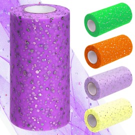 Tanstic 6 inch x 50 Yards (150 feet) Glitter Tulle Rolls Sequin Tulle Fabric Glitter Tulle Fabric Rolls for Wedding Birthday Gift Wrapping (Dark Purple)