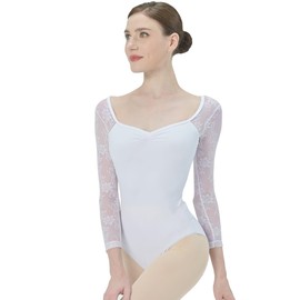 s.lemon Ballet Lace Leotard, Ballet Leotard, Long Sleeve, Lace, Adult, white (off-white)