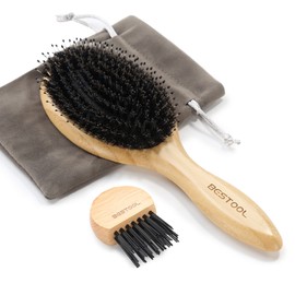 BESTOOL Hair Brush, Pig Bristle, Comb, Wooden Comb, Paddle Brush, Men's, Women's, Children, Hair Care, High Quality Comb, Scalp Massage, Smooth, Glossy Hair, Tangle-Free, Improve Hair Quality (M)