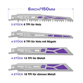 FACIACC Reciprocating Saw Blades Set of 15 Saw Blades for Metal Wood, Reciprocating Saw Blade Made of CRV & BIM Replacement Saw Blade Set Reciprocating Saw Blades for Wood with Nails Plastic Metal