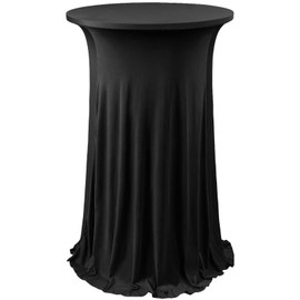 ANMINY Round Cocktail Table Covers with Ruffle Skirt Removable Washable Spandex Stretchy Decorative Fitted Tablecloth for 32"x 43" Highboy High Top Bar Tables Banquet Wedding Party Birthday - Black