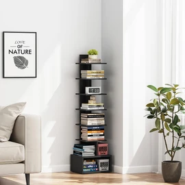 TUTOTAK Narrow Bookshelf, Vertical 8-Tier Bookcase, Spine Book Shelf for Small Space, Small Standing Shelf for Living Room, Office, Study, Entryway, Black BS07BK008