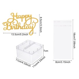 El juego de 2 unidades para tartas de dinero incluye 2 cajas de dinero, 2 rollos de plástico, 40 bolsas transparentes conectadas y 2 decoraciones para cupcakes de feliz cumpleaños para decoraciones de