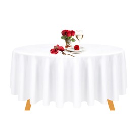 Trimming Shop 108" Round Tablecloth Water Resistant Polyester Washable Dining Table Cover Circular Tablecloth for Wedding Birthday Party Events Home Restaurant Anniversary Picnic Banquet, White, 1pc