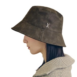 VARZAR VA Stud Vegan Leather Bucket Hat, 4 Colors, Unisex, Korean Brand, Korean Fashion Hat, Small Face Effect, SNS Topic, Celebrity Wear, khaki brown