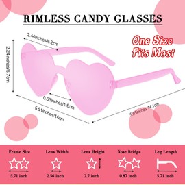 CHRORINE 8/16/ 24 Pairs Heart Shaped Sunglasses Rimless Heart Glasse Transparent Candy Colors for Party Favor (16, Pink)