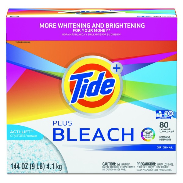 Tide Plus Bleach Powder Laundry Detergent, Original, ( 144 Ounce ., 80 Loads Each), 2 Count