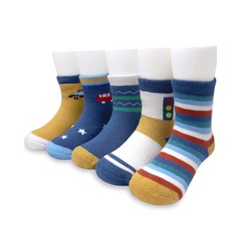 Adorel Little Boys Thermal Socks Thick Warm Cotton Pack of 5 Yellow&Car 2-3 Years (Manufacturer Size: M)