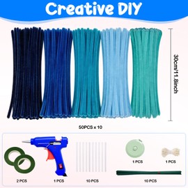 Zeadylaris 500 Pcs Thick Pipe Cleaners Craft Kit for Beginners – 5 Colors Chenille Stems for DIY Flowers & Crafts, with Glue Guns, Floral Wires & Ribbon – Perfect for Family Fun, Holiday & Room Decor