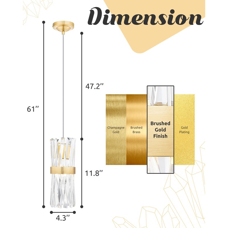 Ken & Ricky Pendant Lights Kitchen Island Gold 3 Pack,Crystal