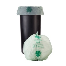 RW Eco 8 Gallon Biodegradable Garbage Bags, 100 Compostable Trash Bags - Star Seal Bottom, Won't Tear Or Leak, Green Plastic Trash Can Liners, Strong, For Office And Homes - Restaurantware