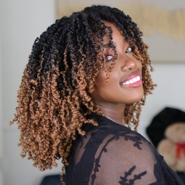 GIX Ombre Brown Yanky Twist Crochet Hair - 16 Inch 8 Packs (240 Strands) Pre-twisted Fluffy Spring Mini Twist Short Passion Twist, Pre-Looped Crochet Braids Braiding Hair (16 Inch, OT30-8P)