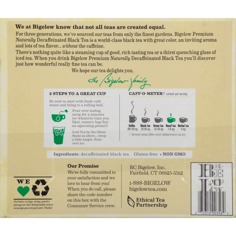 Bigelow 48 Count Premium Decaffeinated Blend Black Tea, Contains 48