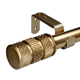 ILAISIHOME 1-1/8 Inch Diameter Antique Gold Curtain Rods with Knurl Design Finial, 36-72 inch Telescoping Single Curtain Rods for window width 24-68 inch, Drapery Rods for Bedroom,Living Room