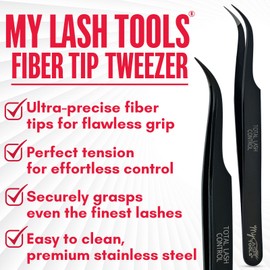 My Lash Tools Total Lash Control Curved Classic Fiber Tip Lash Tweezer – Precision Eyelash Extension Tweezer, Professional Stainless Steel, Volume & Classic Lashes (Black)