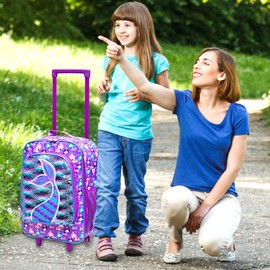 AGSDON Kids Suitcase for Girls, Cute Mermaid Rolling Luggage Wheels for Children Toddler