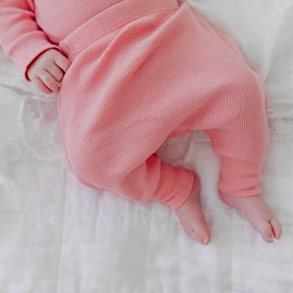 Organic Cotton Rib-Knit Baby Sleep Pants - Pink, 6-12 MTHS