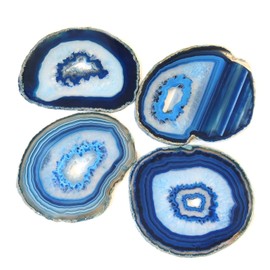 JIC Gem Extra Blue 4-5" Dyed Color Natural Agate Coasters Polished Geode Stone Coasters Agate Slices Set of 4 with Protective Rubber Bumper Home Decorative