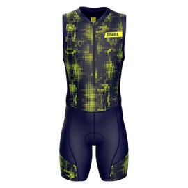Sparx Men`s Triathlon Suit Trisuit Race Skinsuit Cycling Speed Suit Italian Fabric Swimskin (Green Cubes, Medium)
