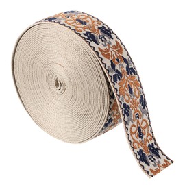 uxcell 10 Yards Cotton Webbing Strap, 2-inch(50mm) Jacquard Webbing Ribbon Polyester Webbing Straps Flower Pattern Purse Strap Belt for Purse Bag Crafts Clothing, Brown-Blue