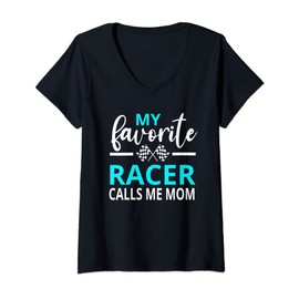 Womens Dirt Track Racing My Favorite Racer Calls Me Mom V-Neck T-Shirt