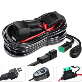 AUXTINGS LED Light Bar Wiring Harness Kit 3 Meter DT Plug 12V 16AWG On/Off Switch Power Relay Blade Fuse for Off Road Driver Fog Work Light (1 Lead)