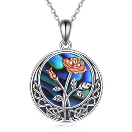 CUPENDA Birth Flower Necklace Sterling Silver Rose Flower Celtic Knot Pendant with Abalone Shell Birthday Jewellery Gift for Women Girls