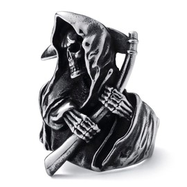 KIRTIJW Skull Rings for Men Stainless Steel Gothic Biker Grim Reaper Skull Ring Jewelry for Men Size 10