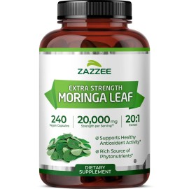 Zazzee Organic Moringa 20:1 Extract, 240 Vegan Capsules, 20,000 mg Strength, 100% Pure