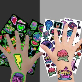 Neon Tattoos for Children, 10 Sheets Luminous Children's Tattoos, Skin-Friendly Set, Neon Temporary Tattoos Stickers, Party Bags, Children's Birthday Gifts, Party Decoration, Tattoo Children