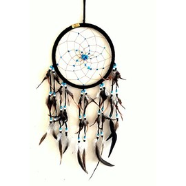 Dream Catcher Dreamcatcher - Black Suede with Turquoise Stone - Handmade, Large Size - 28" Long x 9" Diameter - OMA Brand (Black)