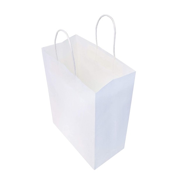 White Kraft Paper Bags With Handles, Birthday Parties, Restaurant takeouts, Shopping, Merchandise, Party, retail, gift Bags 100 Pcs. 8x4x10"-Cub