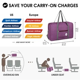 WANDF Hand Luggage Bag for Airplane Travel Bag Small Foldable Hand Luggage Suitcase 55 x 40 x 20 cm / 45 x 36 x 20 cm Sports Bag Hospital Bag Weekender Bag, B - Purple Denim with Shoulder Strap,