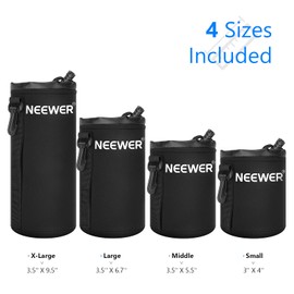 Neewer® 4 Size DSLR Camera Drawstring Lens Pouch Bag Cover size S M L XL for Sony, Canon, Nikon, Pentax, Olympus, Panasonic Lens