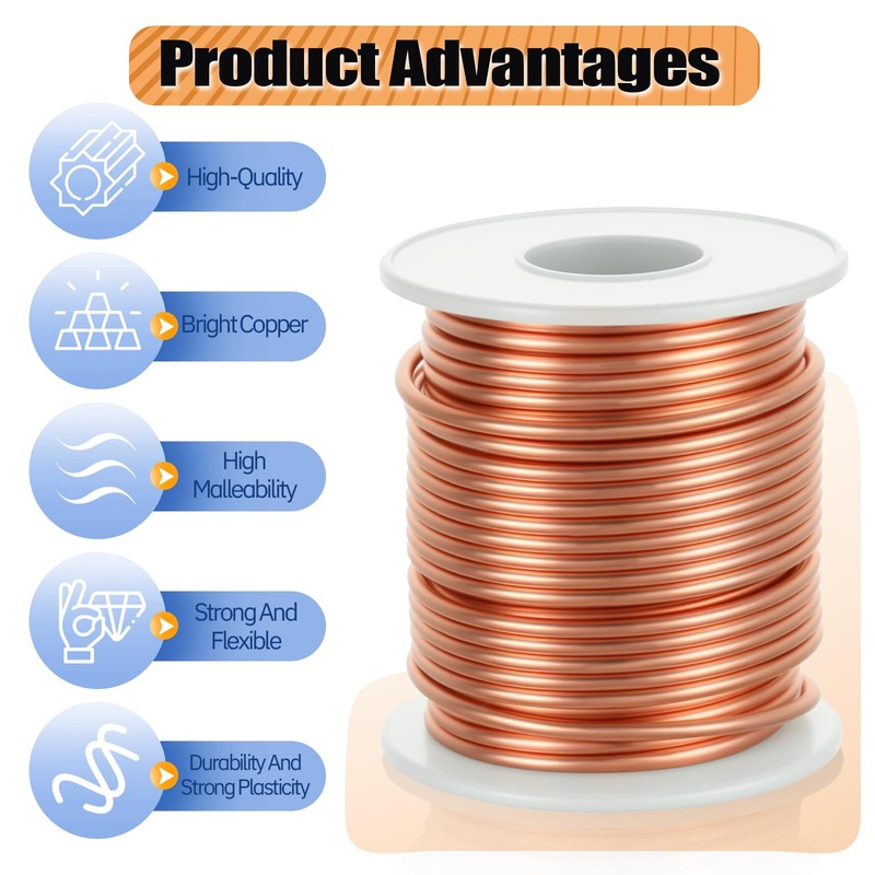 99.9% Pure Copper Wire (12 Gauge, 2MM), 50 Feet Solid