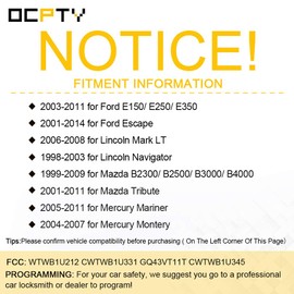 OCPTY 2X Keyless Entry Remote Control Key Fob fit for Specific Ford Lincoln Mazda Mercury Series CWTWB1U212 CWTWB1U331 CWTWB1U345