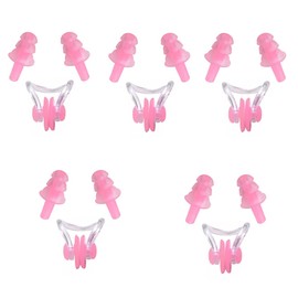 Ewanda store 5 Pairs Silicone Swimmers Ear Plugs,with Nose Clips,Soft Silicone Swim Ear Plugs Reusable for Swimming or Sleeping,Pink
