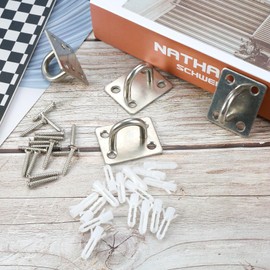 Set of 4 Eye Plates with Eyelet, Robust Silver Eyelet Plate Set, 46 mm x 37 mm Eye Plate Stainless Steel, 304 Stainless Steel Ceiling Padding, Eyelet Plates, U-Hooks for Wall Hooks, Nets, Ropes,