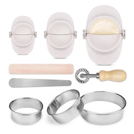 FHUIEWRY Dumplings Maker Set, Empanada Maker Press, Ravioli Press Mold Set with Rolling Pin,Dough Cutter Wheel and Stuffing Spoon Pasta Tools for Dumplings, Empanadas, Ravioli and Pie 3 Sizes