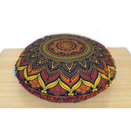 CRAFT KALA 32 Inch Meditation Floor Pillow Cover Round Pillow Seating Hippie Decorative Adults Bohemian Mandala Cushion Cover Outdoor Living Room Throw Ottoman Poufs Cover (New Blue Ombre)