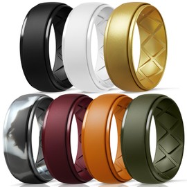 Egnaro Inner Arc Ergonomic Breathable Design, Silicone Rings Mens with Half Sizes, 1/4/5/6/7 Rubber Wedding Bands, 10mm Wide-2.5mm Thick