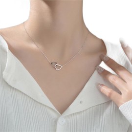 TseenYi Love Heart Necklaces Two Love Heart Pendant Necklaces Fashion Love Necklaces Jewelry for Women and Girls(Silver 1 Pcs)