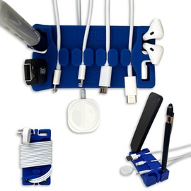 DeskBrick Weighted Cord Organizer for Desk & Nightstand. Phone Stand, Pen Holder, Multiuse Silicone Gadget (No Adhesive) ((E) Blue, 1 Pack)
