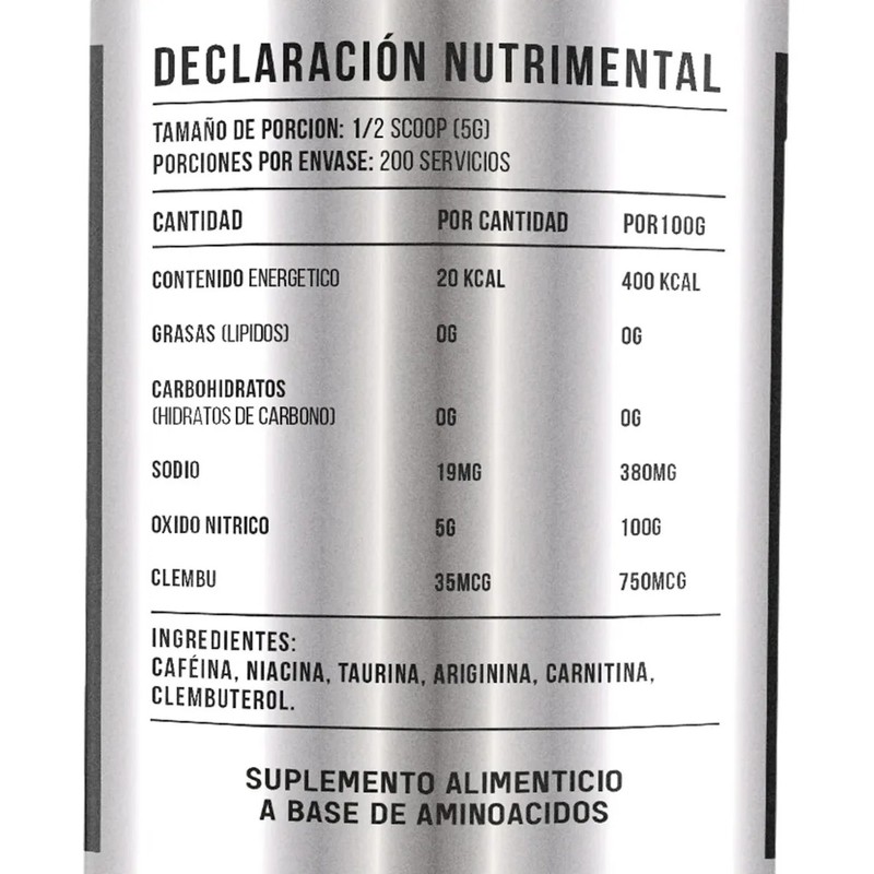 Black Supplements Oxido Nítrico Clembu 1kg Pre Entreno Moras