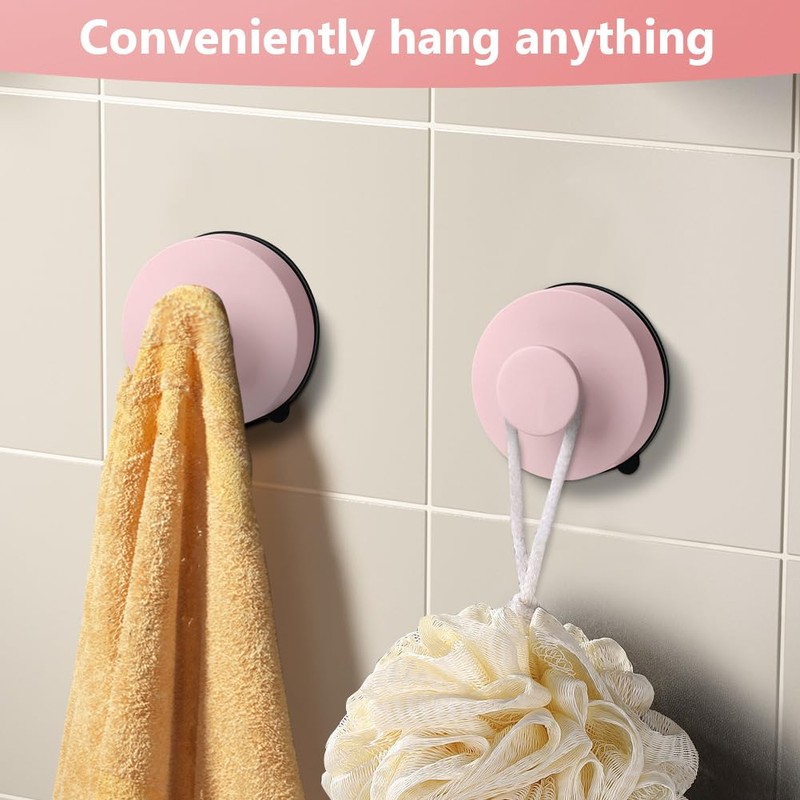 flintronic Pack of 2 Pink Wall Hooks, Suction Cups, Suction