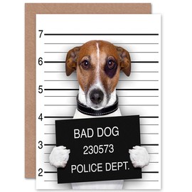 Wee Blue Coo Bad Jack Russell Police Mugshot Funny Animal Birthday Card