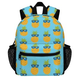 YSBKN Kid's Mini Backpack 12 Inch Pineapple with Sunglasses Blue Backpack Schoolbag Preschool Kindergarten Children Bag Nursery Travel Bag for Toddler Boys Girls Age 3-7
